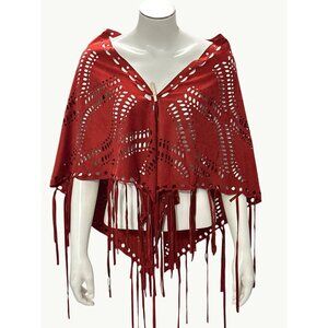 CCC Bohemian Cut Rust Red Laser Fringe Shawl 65 inch Shoulder Sheer Lightweight